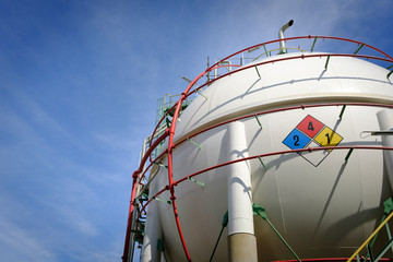 close up sphere tank gas in petrochemical plant