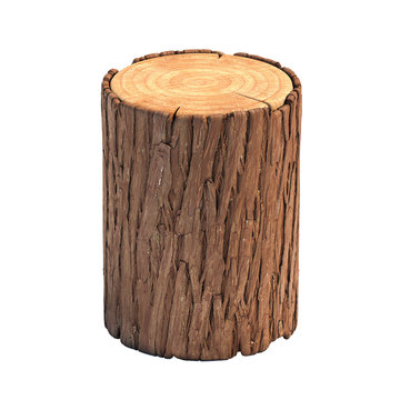 Stump isolated on white background, cross section of tree trunk, 3d rendering