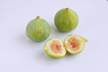 Fresh green figs Isolated White background Copy space Autumn Fall Local market concept