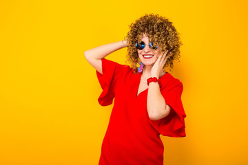 Attractive woman with short curly hair