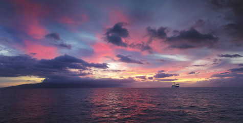 A View of Lanai, Hawaii, and the Crystal Symphony Cruise Ship at Sunset