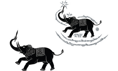 elephant in Thai traditional tattoo, Thai traditional painting in temple vector