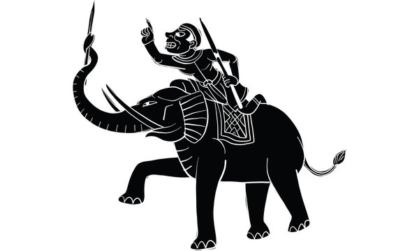 elephant in Thai traditional tattoo, Thai traditional painting in temple vector