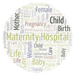 Maternity Hospital in a shape of circle word cloud.