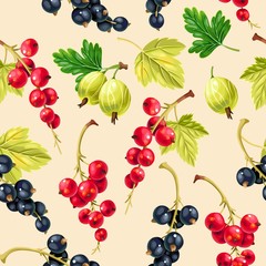 Seamless pattern black and red currant berries