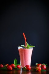 strawberry fresh sweet smoothies in a glass