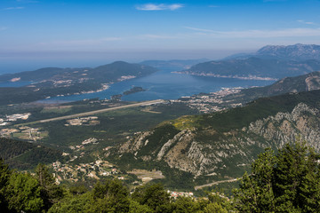 Fototapeta premium Tivat airport and it’s runway in the Bona Kotorska bay in Montenegro