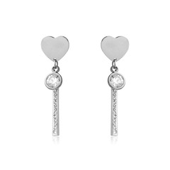 Pair of silver diamond earrings isolated on white