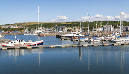 Fototapeta na wymiar Boats Moored At Whitehaven Marina