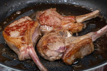Pan Seared Lamb chops in pan
