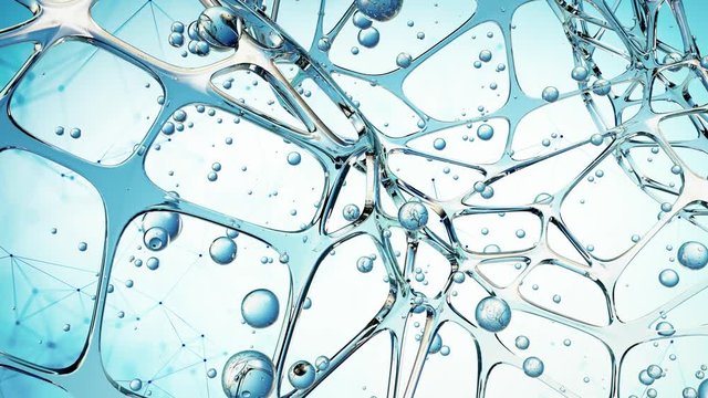 Abstract blue water connected molecule background. Abstraction, creativity concept. 3D Rendering