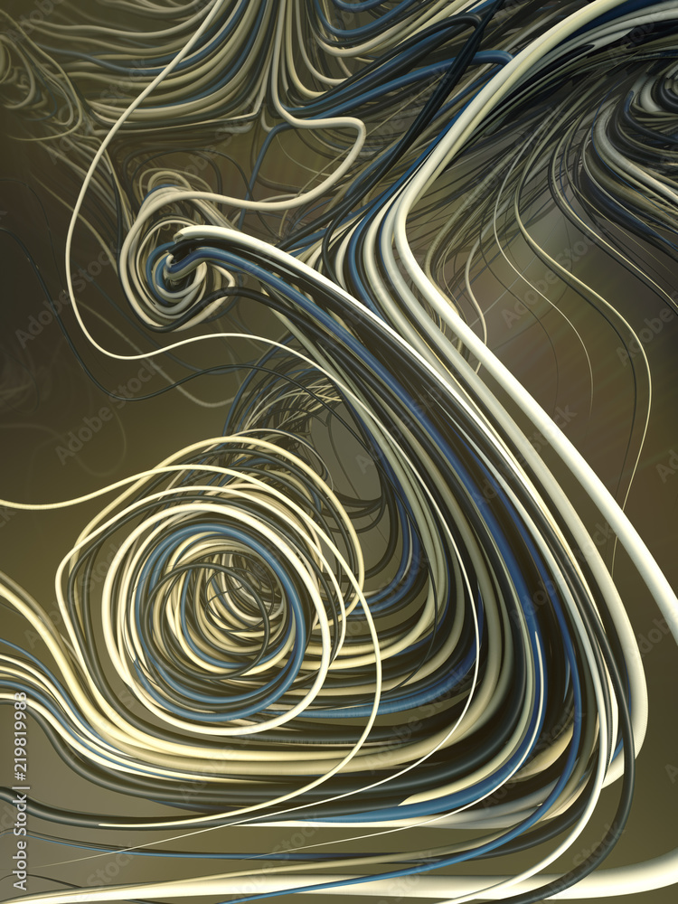 Aufkleber interlacing abstract green colored curves. 3d rendering