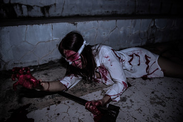 Close up scary face dark tone,Horror scene concept
