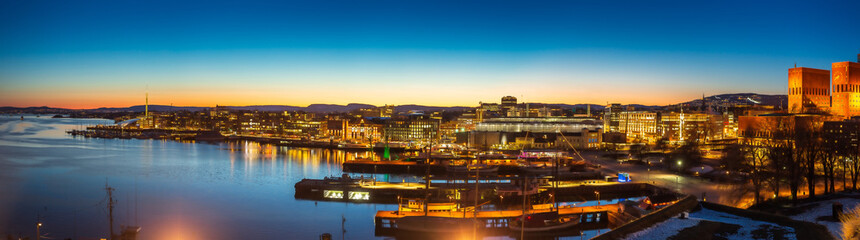 Oslo city skyline panorama during twilight Norway - obrazy, fototapety, plakaty