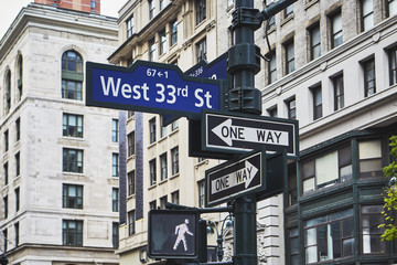 Traffic light on signpost