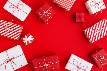 Christmas, gifts on a red background. 
