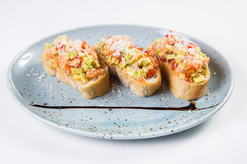 vegetable bruschetta with salmon