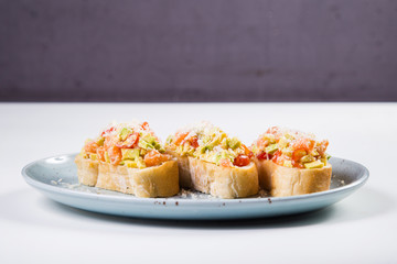 vegetable bruschetta with salmon