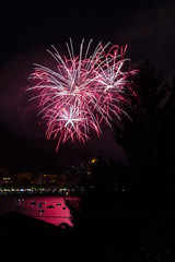 panoramic view of omegna during a fireworks display