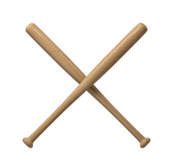 3d rendering of two wooden baseball bats with polish finishing making a cross shape on a white background.