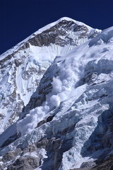 Avalanche at Everest base camp in the Himalayas in Nepal