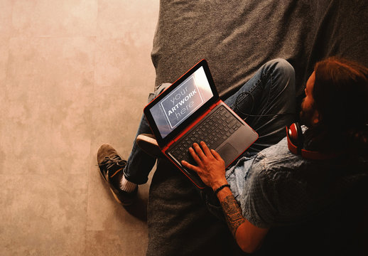 Laptop on Couch Mockup
