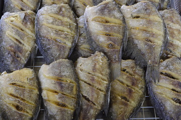 Dried fish is ready to cook. Sold at the Thai fish market.