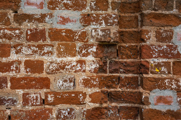 Antique red brick wall surface texture grunge background, vintage weathered masonry stonewall