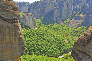 Beautiful temple between mountains in Greece