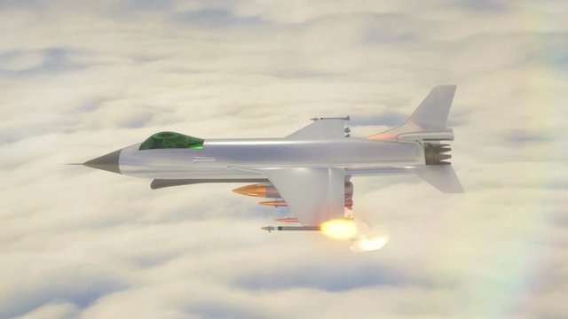 3D animation of a fighter jet firing a missile