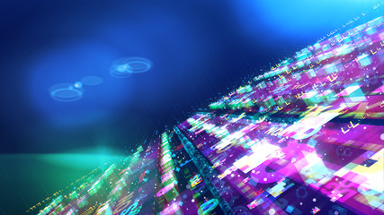 Shining space station surface with flying UFOs