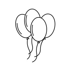 Line icon four balloons isolated on white backgroudn. Vector illustration. Birthday symbol.