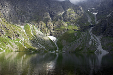 Beauty aerial view on lake in polish tatra mountain