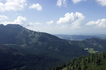 Fototapeta na wymiar View from Wolowiec mountain with Rohacze peaks in the distance