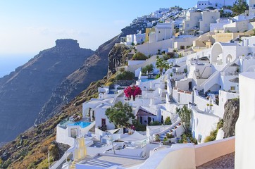 Santorini island at sunset, viewpoint from Oia village