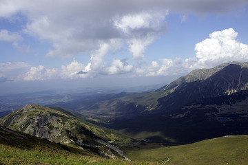 Naklejka na ściany i meble View from Wolowiec mountain with Rohacze peaks in the distance