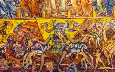 Devil Eating Sinners Mosaic Dome Bapistry Saint John Florence Italy