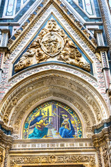 Fototapeta na wymiar Annunciation Mosaic Facade Duomo Cathedral Florence Italy