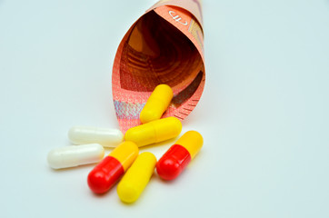 tablets are scattered on the table, dosage for the patient