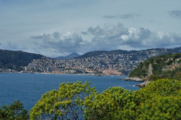 Naklejka na ściany i meble Hiking the beautiful trail along the sea in St Jean Cap Ferrat, French Riviera