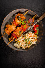 Kebab - grilled meat and vegetables salad.