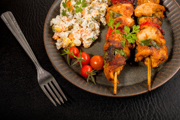Kebab - grilled meat and vegetables salad.