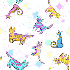 cats pattern. wall-paper, group of different cats on a white background in different poses