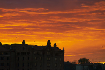 Fototapeta na wymiar dramatic sunset in city