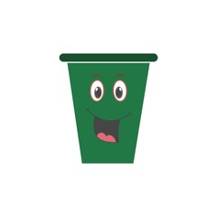 Happy smiling face cartoon trash bin