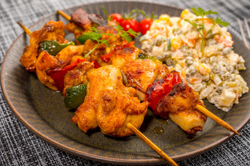 Kebab - grilled meat and vegetables salad.