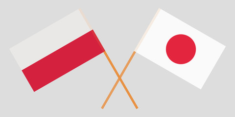 Poland and Japan. Crossed Polish and Japanese flags. Official colors. Correct proportion. Vector