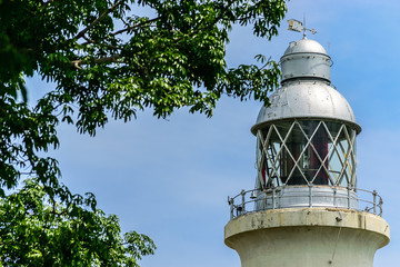 Close up view of the Negril Lighthouse, one of the earliest concrete lighthouses, built in 1894, on...