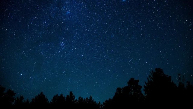 Night sky with a lot of shiny stars. Stars sky turning space astrophotography. Time Lapse footage. Stars sky in motion.
