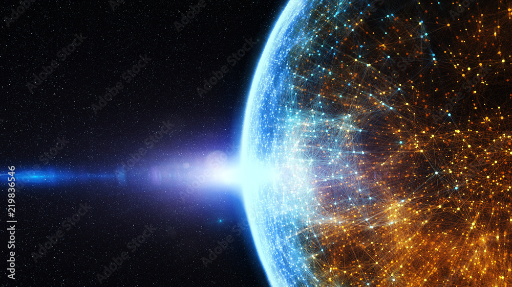 Wall mural block chain network concept, distributed register technology global communications, background made 